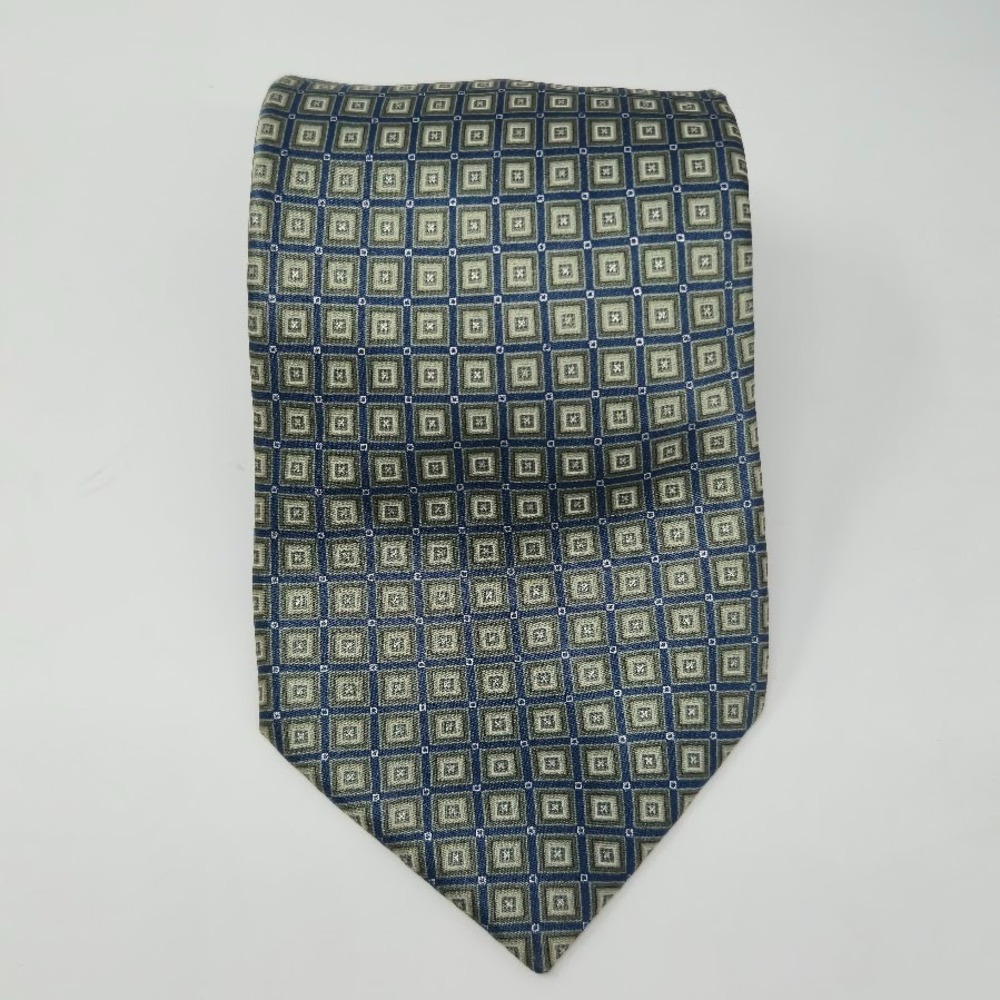 Via Europa Green/Blue Geometric 100%‎ Silk Tie